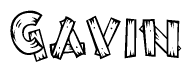 The image contains the name Gavin written in a decorative, stylized font with a hand-drawn appearance. The lines are made up of what appears to be planks of wood, which are nailed together