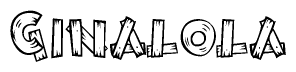 The image contains the name Ginalola written in a decorative, stylized font with a hand-drawn appearance. The lines are made up of what appears to be planks of wood, which are nailed together