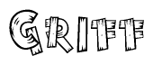 The image contains the name Griff written in a decorative, stylized font with a hand-drawn appearance. The lines are made up of what appears to be planks of wood, which are nailed together