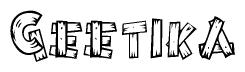 The image contains the name Geetika written in a decorative, stylized font with a hand-drawn appearance. The lines are made up of what appears to be planks of wood, which are nailed together
