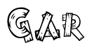 The image contains the name Gar written in a decorative, stylized font with a hand-drawn appearance. The lines are made up of what appears to be planks of wood, which are nailed together