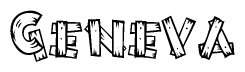 The image contains the name Geneva written in a decorative, stylized font with a hand-drawn appearance. The lines are made up of what appears to be planks of wood, which are nailed together