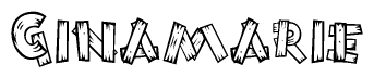The image contains the name Ginamarie written in a decorative, stylized font with a hand-drawn appearance. The lines are made up of what appears to be planks of wood, which are nailed together
