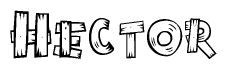 The image contains the name Hector written in a decorative, stylized font with a hand-drawn appearance. The lines are made up of what appears to be planks of wood, which are nailed together