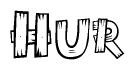The clipart image shows the name Hur stylized to look as if it has been constructed out of wooden planks or logs. Each letter is designed to resemble pieces of wood.