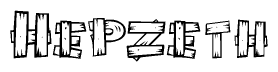 The image contains the name Hepzeth written in a decorative, stylized font with a hand-drawn appearance. The lines are made up of what appears to be planks of wood, which are nailed together