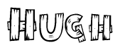 The image contains the name Hugh written in a decorative, stylized font with a hand-drawn appearance. The lines are made up of what appears to be planks of wood, which are nailed together