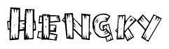 The image contains the name Hengky written in a decorative, stylized font with a hand-drawn appearance. The lines are made up of what appears to be planks of wood, which are nailed together