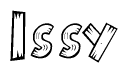 The image contains the name Issy written in a decorative, stylized font with a hand-drawn appearance. The lines are made up of what appears to be planks of wood, which are nailed together