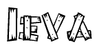 The image contains the name Ieva written in a decorative, stylized font with a hand-drawn appearance. The lines are made up of what appears to be planks of wood, which are nailed together