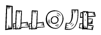 The image contains the name Illoje written in a decorative, stylized font with a hand-drawn appearance. The lines are made up of what appears to be planks of wood, which are nailed together