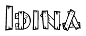 The clipart image shows the name Idina stylized to look as if it has been constructed out of wooden planks or logs. Each letter is designed to resemble pieces of wood.