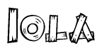 The clipart image shows the name Iola stylized to look as if it has been constructed out of wooden planks or logs. Each letter is designed to resemble pieces of wood.