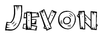 The clipart image shows the name Jevon stylized to look as if it has been constructed out of wooden planks or logs. Each letter is designed to resemble pieces of wood.