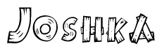 The clipart image shows the name Joshka stylized to look like it is constructed out of separate wooden planks or boards, with each letter having wood grain and plank-like details.