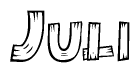 The clipart image shows the name Juli stylized to look as if it has been constructed out of wooden planks or logs. Each letter is designed to resemble pieces of wood.