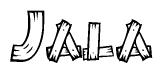 The clipart image shows the name Jala stylized to look as if it has been constructed out of wooden planks or logs. Each letter is designed to resemble pieces of wood.