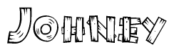 The image contains the name Johney written in a decorative, stylized font with a hand-drawn appearance. The lines are made up of what appears to be planks of wood, which are nailed together