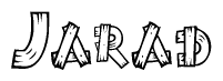 The image contains the name Jarad written in a decorative, stylized font with a hand-drawn appearance. The lines are made up of what appears to be planks of wood, which are nailed together
