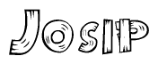 The image contains the name Josip written in a decorative, stylized font with a hand-drawn appearance. The lines are made up of what appears to be planks of wood, which are nailed together