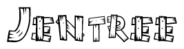 The image contains the name Jentree written in a decorative, stylized font with a hand-drawn appearance. The lines are made up of what appears to be planks of wood, which are nailed together