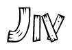 The clipart image shows the name Jiv stylized to look as if it has been constructed out of wooden planks or logs. Each letter is designed to resemble pieces of wood.