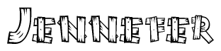 The image contains the name Jennefer written in a decorative, stylized font with a hand-drawn appearance. The lines are made up of what appears to be planks of wood, which are nailed together