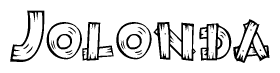 The image contains the name Jolonda written in a decorative, stylized font with a hand-drawn appearance. The lines are made up of what appears to be planks of wood, which are nailed together
