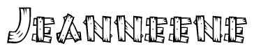 The clipart image shows the name Jeanneene stylized to look as if it has been constructed out of wooden planks or logs. Each letter is designed to resemble pieces of wood.