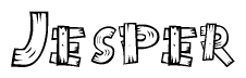 The image contains the name Jesper written in a decorative, stylized font with a hand-drawn appearance. The lines are made up of what appears to be planks of wood, which are nailed together