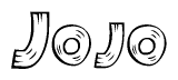 The image contains the name Jojo written in a decorative, stylized font with a hand-drawn appearance. The lines are made up of what appears to be planks of wood, which are nailed together