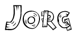 The image contains the name Jorg written in a decorative, stylized font with a hand-drawn appearance. The lines are made up of what appears to be planks of wood, which are nailed together