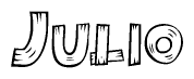 The image contains the name Julio written in a decorative, stylized font with a hand-drawn appearance. The lines are made up of what appears to be planks of wood, which are nailed together