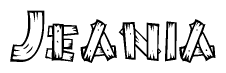 The clipart image shows the name Jeania stylized to look as if it has been constructed out of wooden planks or logs. Each letter is designed to resemble pieces of wood.