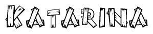 The clipart image shows the name Katarina stylized to look as if it has been constructed out of wooden planks or logs. Each letter is designed to resemble pieces of wood.