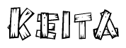 The image contains the name Keita written in a decorative, stylized font with a hand-drawn appearance. The lines are made up of what appears to be planks of wood, which are nailed together