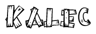 The image contains the name Kalec written in a decorative, stylized font with a hand-drawn appearance. The lines are made up of what appears to be planks of wood, which are nailed together
