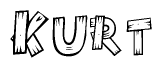 The image contains the name Kurt written in a decorative, stylized font with a hand-drawn appearance. The lines are made up of what appears to be planks of wood, which are nailed together