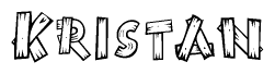 The image contains the name Kristan written in a decorative, stylized font with a hand-drawn appearance. The lines are made up of what appears to be planks of wood, which are nailed together