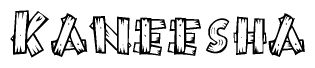 The image contains the name Kaneesha written in a decorative, stylized font with a hand-drawn appearance. The lines are made up of what appears to be planks of wood, which are nailed together