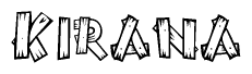 The image contains the name Kirana written in a decorative, stylized font with a hand-drawn appearance. The lines are made up of what appears to be planks of wood, which are nailed together