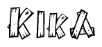 The clipart image shows the name Kika stylized to look as if it has been constructed out of wooden planks or logs. Each letter is designed to resemble pieces of wood.