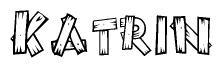 The clipart image shows the name Katrin stylized to look as if it has been constructed out of wooden planks or logs. Each letter is designed to resemble pieces of wood.