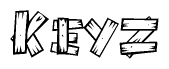 The image contains the name Keyz written in a decorative, stylized font with a hand-drawn appearance. The lines are made up of what appears to be planks of wood, which are nailed together