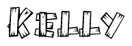 The clipart image shows the name Kelly stylized to look like it is constructed out of separate wooden planks or boards, with each letter having wood grain and plank-like details.