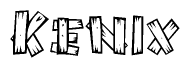 The image contains the name Kenix written in a decorative, stylized font with a hand-drawn appearance. The lines are made up of what appears to be planks of wood, which are nailed together
