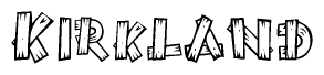 The clipart image shows the name Kirkland stylized to look as if it has been constructed out of wooden planks or logs. Each letter is designed to resemble pieces of wood.
