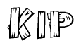 The image contains the name Kip written in a decorative, stylized font with a hand-drawn appearance. The lines are made up of what appears to be planks of wood, which are nailed together
