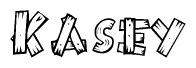 The clipart image shows the name Kasey stylized to look as if it has been constructed out of wooden planks or logs. Each letter is designed to resemble pieces of wood.