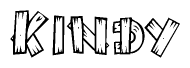 The clipart image shows the name Kindy stylized to look like it is constructed out of separate wooden planks or boards, with each letter having wood grain and plank-like details.
